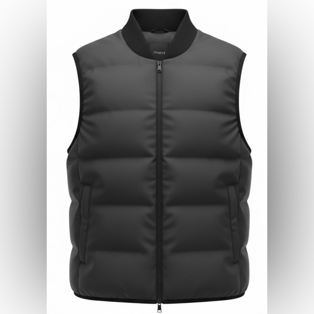 THEORY Men’s Greene Treck Grey And Black Puffer Vest Size L